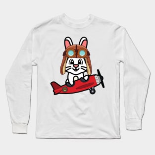 Cute Bunny is in a vintage airplane Long Sleeve T-Shirt